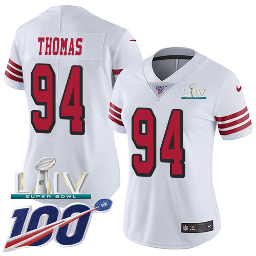 San Francisco 49ers Nike 94 Solomon Thomas White Super Bowl LIV 2020 Rush Women Stitched NFL Limited 100th Season Jersey